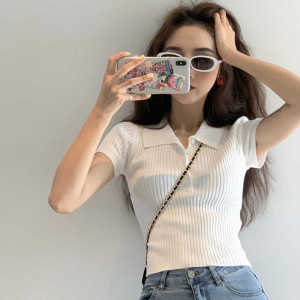 Spicy Girl Short Sleeve Knitted Polo Shirt: Women's Summer 2025 New Style