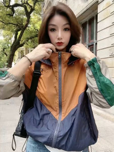 Summer Womens Fashion Short Sleeveless Hooded Sun Protection Outerwear Thin Splice Korean Style Commute Loose Fit Zipper