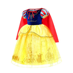 Snow White Costume for Girls Short Black Wig Red Cape Headband for Kids Party Stage Performance Classic Princess Dress Up Gift