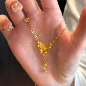 Gold Butterfly Dream Flash Necklace Womens Fashion Jewelry Ti Steel Cross Chain  out Design Lockbone Chain Alloy Material
