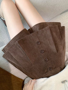 High Waist Corduroy A-Line Wide Leg Short Pants Womens Autumn Winter plus Size Vintage Anti-Aging Pleated Skirt Pants