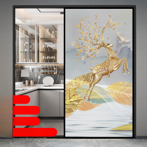 Kitchen Sliding Door Glass Sticker Transparent Opaque Nordic Style Lucky Elk Window Decoration Anti-Exposure Sticker Film