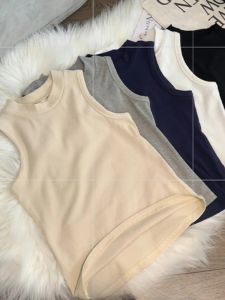 AOSSVIAO Nữ Chắc Chắn Cổ Tròn Gân Bể Cao Cấp Co Giãn Đan Yếm Mùa Hè Cơ Bản Co Giãn Công Sở Nữ Phong Cách Hàng Đầu