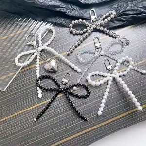 Cute Bow Pearl Mobile Phone Pendant Chain Y2K Heart Shape Pendant With Mobile Phone Accessories Bag