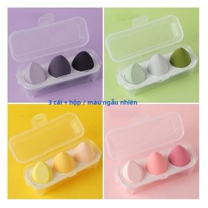 Bộ 3 Miếng Bọt Biển Trang Điểm Hình Giọt Nước Đầu Cắt Góc Cạnh Dùng Được Khi Ướt Hoặc Khô Kèm Hộp Đựng Màu Sắc Ngẫu Nhiên Chất Liệu Polyurethane Ưa Nước