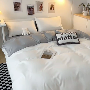 (SG Seller)Washable Cooling Ice Silk 4-Piece Fitted sheet set Bedding Set Summer Student Dorm/Home Fitted Sheet Luxurious Simple Duvet Cover High-End Breathable Bed Linen