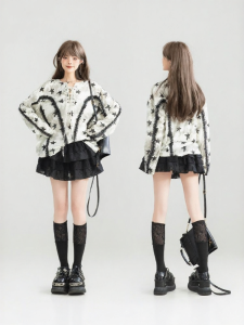 KEIKO | Lace Trimmed Aged Long Sleeve T-Shirt Star Pattern Loose Fit