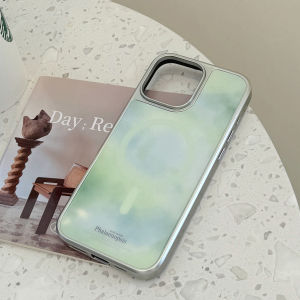 Korean Gradient Marble Pattern Plating Magnetic Holder Phone Case for iPhone 17 Air 16 15 14 13 12 Pro Max Shockproof Hard Cover
