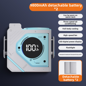 Long-Lasting Battery Neck Fan Outdoor Charging Powerful Small Fan Waist Hanging Air Conditioning Super Long Standby 1307B