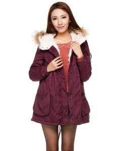 เสื้อแจ็คเก็ตผ้าฝ้ายยาวปานกลางสำหรับผู้หญิง เสื้อคลุมกันหนาวแบบถอดได้ ขนสัตว์แท้ สีแดง Ankora ฤดูหนาวปี 2022 เสื้อผ้าผู้หญิง