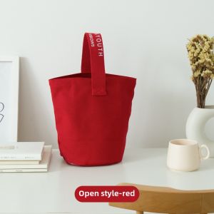 Japanese and South Korean Style Chic Simple Canvas Bucket Bag Casual All-match Small Handbag Portable Convenient Lunch Box Bag Phone Bag