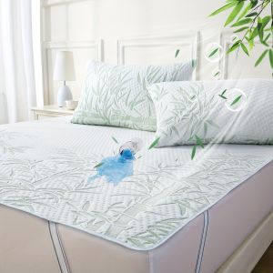 1Pc Cooling Waterproof Bamboo Fiber Mattress Cover with Elastic Band Breathable Mattress Pad for Single or Double Bed