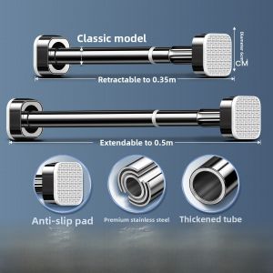 Retractable Clothes Drying Rod Bathroom Wardrobe Curtain Support Bracket No Drilling Needed One Piece Shower Curtain Rod