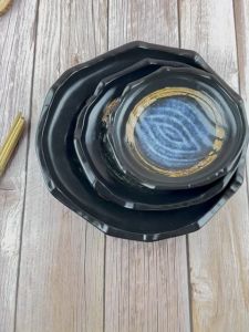 สไตล์เกาหลี  จานเซรามิค จานทรงลึก สีดำ-น้ำเงิน มี 3 ขนาด  7 นิ้ว/8.5 นิ้ว/11 นิ้ว