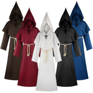Halloween Grim Reaper Cosplay Costume Five Ghosts Costume Medieval Friars Robe Monk Clothes Witch Priest Cos Costume