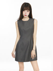 Gray Sleeveless Vest Dress Womens A-Line Waist-Cinching Summer New Style Elegant Mini Dress Commute Korean Style Pure Color