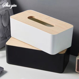 Creative solid wood tissue box with thickened square dust cover for home living room coffee table desktop storage box