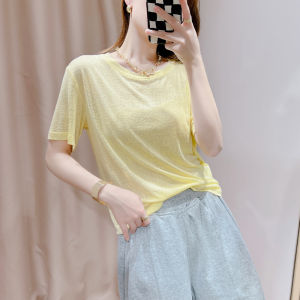 White Ice Silk Short Sleeve T-Shirt Womens Summer Slimming Loose Fit Base Shirt Thin Style round Neck Korean Version Top