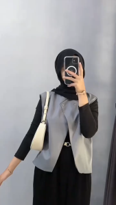 4in1 One Set Hijab Korean Style OOTD (Hijab Vest Manset Cutbray) Outfit Kekinian Terbaru Kece - AA395
