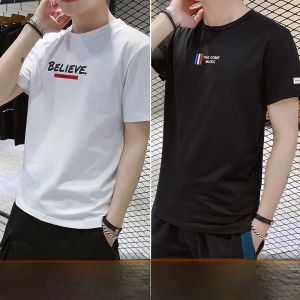 ROMON | Romon Mens Short Sleeve T-Shirt Summer Thin Fashion Print Round Neck Loose Casual Pure Cotton Body Tee Youth Popular Loose Fit