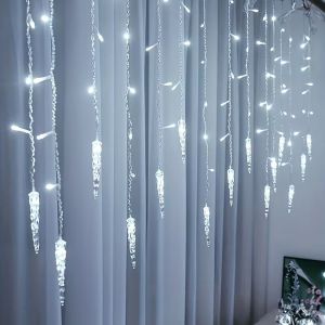 Christmas Curtain Lights 100LEDs Icicle Fairy Lights Window Decor Warm White Colorful Holiday Party Decoration