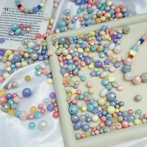 Manik Akrilik Bentuk Bintang & Hati Warna Pastel 6/8/10/11/12/14mm untuk Aksesori DIY Perhiasan Anak Kalung Anting Gelang