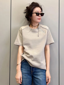 Summer New Fashion Splice Zipper Short Sleeve T-Shirt Women Loose Solid Color Half Sleeve Top Korean Style Commute Pure Color