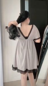 Gaun Malam Premium Bordir Renda Poliester Warna Abu Gelap