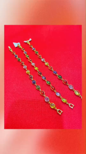 สวยจบในราคาหลักร้อย✨ สร้อยพลอยสีนพเก้า สร้อยคอ กำไล สังวาลย์ ทองไมครอน ทองชุบ โคลนนิ่ง สามารถปรับระดับได้ (นพเก้า)