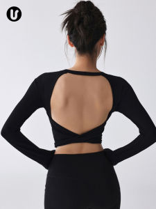 Umeko Womens Long Sleeve Yoga Sportswear Quick Dry Fitness Outfit Pilates Backless Design with Chest Pad Set Running Dance