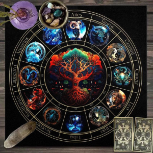 VIKAMA Astrology Energy Tablecloth Tree of Life Zodiac Signs Waterproof Stainless Meditation Divination Theme