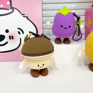 Lucu Wallet Gantungan Sayuran Keychains Silikon Dompet Mini Jamur/Kentang/Terong/Wortel Coin Purse
