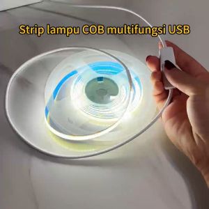 Strip Lampu LED 5V COB Lebar 8MM 2M 3M USB Strip Lampu Dapat Dipotong Putih Hangat