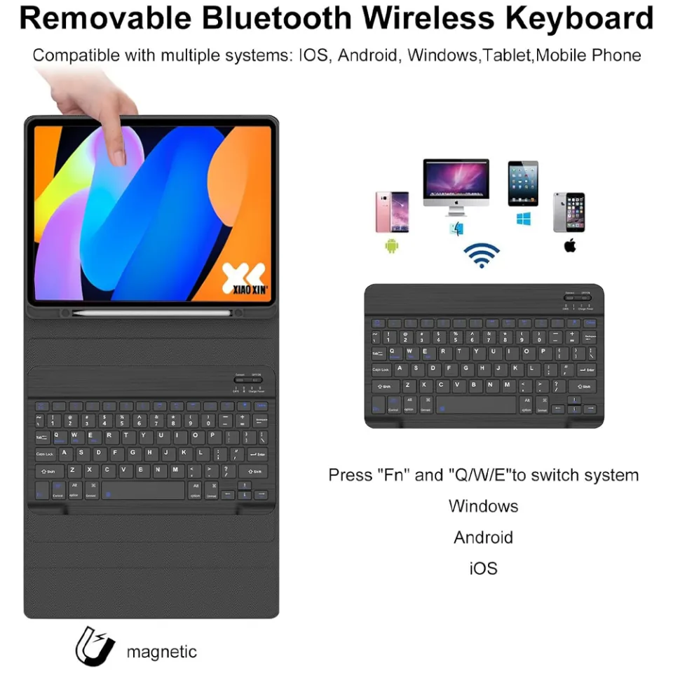 Custodia Con Tastiera Bluetooth Per Lenovo Idea Tab Pro Gen 2 13” 2026 – QWERTY, Retroilluminazione 7 Colori, Staccabile E Regolabile (Rosa)
