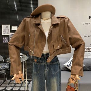 Áo Khoác Da PU Thời Trang Dài Tay Cổ Vest Xe Máy Ngọt Ngào Mát Mẻ Gợi Cảm Thường Ngày Mùa Xuân 2024 Áo Khoác Ngoài Ngắn