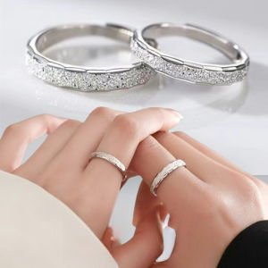 2Pcs Simple Silver Couple Rings Shiny Galaxy Starry Sky Finger Ring Adjustable Opening Ring Lover Jewelry Gift