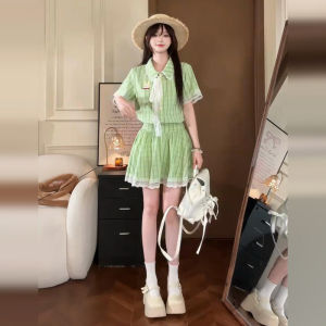 QINWEIYU | Miu Style Checkered Lace Waist Shaping Summer Dress