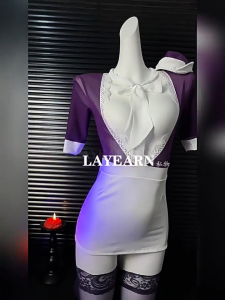 🫰🏻 Sweetie Store 🫰🏻 [ READY STOCK ] Women Lingerie Transparent Cosplay Airline Stewardess Nightdress Purple & Light Blue