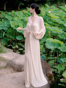 Elegant White Knot Dress Autumn Winter Chilly High End Vacation Style New Chinese Zen Fashion High Waist A-Line Skirt Dress