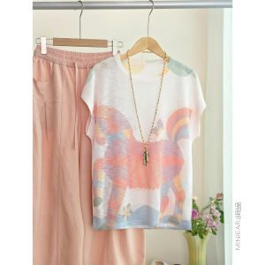 XIAOER | Cool Comfort Cloudy Softness Watercolor Stained Loose Short Sleeve Shirt