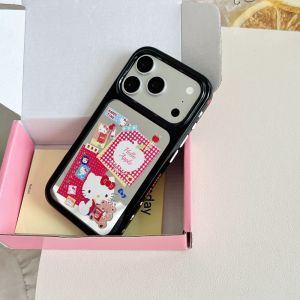 Sanrio | Cute Cartoon Sanrio Hello Kitty Mirror Phone Case For iPhone 17 16 15 13 14 Pro Max Plaid Shockproof Soft TPU Cover Girls Gift