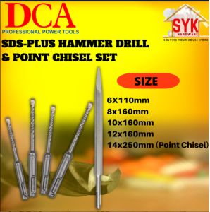 SYK DCA SDS PLUS Hammer Drill Point Chisel Drill Bits Set Drill Accessories Concrete Drilling Mata Drill Konkrit