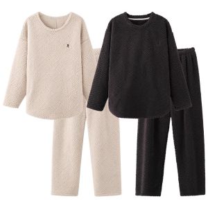 Couples Fleece Lined Thickened Coral Velvet Sleepwear Autumn Winter Home Clothes Warm Mens Womens Matching Long Sleeve Pajamas