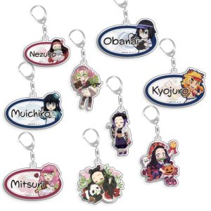Bandai | For Demon Slayer Iguro Obanai Kamado Nezuko Rengoku Kyojuro Acrylic Selfmade Cartoon Anime Keychain Pendant Toy Gift 5cm