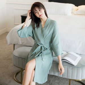 Pure Cotton Gauze Robe Summer Thin Mens Beauty Salon Sweat Steam Suit Breathable Short Length Plain Color Couples Robe