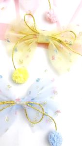 BabyShop-C1268 Jepit Rambut Pita Anak Motif Rumbai Bola Bola / Jepitan Rambut Pita Pompom Anak