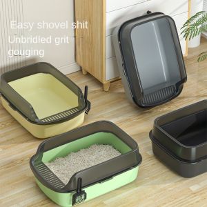 Cats Sandbox Cat Toilet Large Capacity Open Cat Litter Box Plastic Anti-Splash Bedpan 3 colors