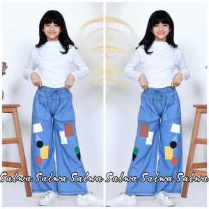 Celana Kulot Jeans Anak Model Terbaru Kulot Boyfriend Anak - Kain Jeans Grey TR (Non Strit) - Pinggang Karet dengan Tali - Saku Fungsi - Ukuran 1-2 Tahun dan 6 Tahun (EXPORT)