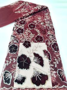 Luxury African 3D Groom Embroidery Beaded Lace Fabric 2026 High Quality Nigerian Sequins Tulle Fabric For Evening Party AT2828