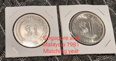 Matching pairs of Singapore and Malaysia $1 coin